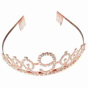 9th Birthday Rose Gold Tiara Rhinestone Party Accessory Princess Sparkly Fancy